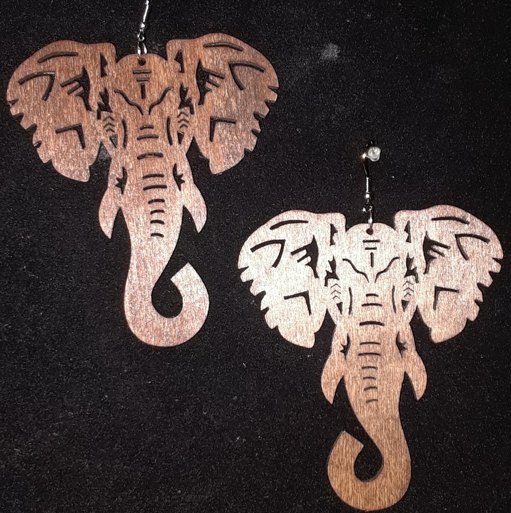 Wood Elephant Earrings